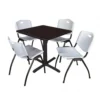 Regency TB3030MW47GY Cain 30" Square Breakroom Table In Mocha Walnut & 4 'M' Stack Chairs In Grey