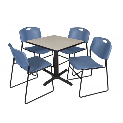 Regency TB3030PL44BE Cain 30" Square Breakroom Table In Maple & 4 Zeng Stack Chairs In Blue 1 Regency TB3030PL44BE Cain 30" Square Breakroom Table In Maple & 4 Zeng Stack Chairs In Blue