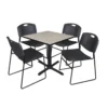 Regency TB3030PL44BK Cain 30" Square Breakroom Table In Maple & 4 Zeng Stack Chairs In Black