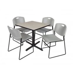 Regency TB3030PL44GY Cain 30" Square Breakroom Table In Maple & 4 Zeng Stack Chairs In Grey
