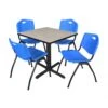 Regency TB3030PL47BE Cain 30" Square Breakroom Table In Maple & 4 'M' Stack Chairs In Blue