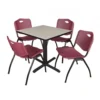 Regency TB3030PL47BY Cain 30" Square Breakroom Table In Maple & 4 'M' Stack Chairs In Burgundy