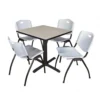 Regency TB3030PL47GY Cain 30" Square Breakroom Table In Maple & 4 'M' Stack Chairs In Grey
