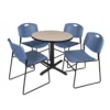 Regency TB30RNDBE44BE Cain 30" Round Breakroom Table In Beige & 4 Zeng Stack Chairs In Blue