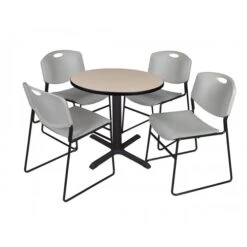 Regency TB30RNDBE44GY Cain 30" Round Breakroom Table In Beige & 4 Zeng Stack Chairs In Grey