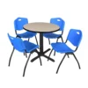 Regency TB30RNDBE47BE Cain 30" Round Breakroom Table In Beige & 4 'M' Stack Chairs In Blue