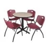 Regency TB30RNDBE47BY Cain 30" Round Breakroom Table In Beige & 4 'M' Stack Chairs In Burgundy