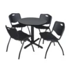 Regency TB30RNDGY47BK Cain 30" Round Breakroom Table In Grey & 4 'M' Stack Chairs In Black