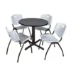 Regency TB30RNDGY47GY Cain 30" Round Breakroom Table In Grey & 4 'M' Stack Chairs In Grey