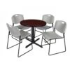 Regency TB30RNDMH44GY Cain 30" Round Breakroom Table In Mahogany & 4 Zeng Stack Chairs In Grey