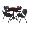 Regency TB30RNDMH47BK Cain 30" Round Breakroom Table In Mahogany & 4 'M' Stack Chairs In Black