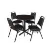 Regency TB30RNDMW29BK Cain 30" Round Breakroom Table In Mocha Walnut & 4 Restaurant Stack Chairs In Black