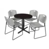 Regency TB30RNDMW44GY Cain 30" Round Breakroom Table In Mocha Walnut & 4 Zeng Stack Chairs In Grey