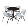 Regency TB30RNDMW47GY Cain 30" Round Breakroom Table In Mocha Walnut & 4 'M' Stack Chairs In Grey