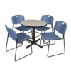 Regency TB30RNDPL44BE Cain 30" Round Breakroom Table In Maple & 4 Zeng Stack Chairs In Blue