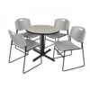 Regency TB30RNDPL44GY Cain 30" Round Breakroom Table In Maple & 4 Zeng Stack Chairs In Grey
