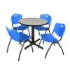 Regency TB30RNDPL47BE Cain 30" Round Breakroom Table In Maple & 4 'M' Stack Chairs In Blue