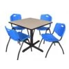 Regency TB3636BE47BE Cain 36" Square Breakroom Table In Beige & 4 'M' Stack Chairs In Blue