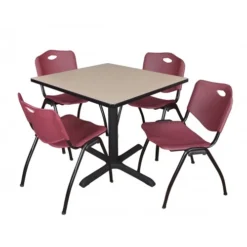 Regency TB3636BE47BY Cain 36" Square Breakroom Table In Beige & 4 'M' Stack Chairs In Burgundy
