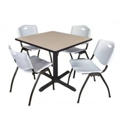 Regency TB3636BE47GY Cain 36" Square Breakroom Table In Beige & 4 'M' Stack Chairs In Grey