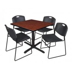 Regency TB3636CH44BK Cain 36" Square Breakroom Table In Cherry & 4 Zeng Stack Chairs In Black