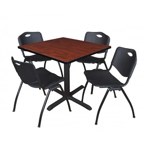 Regency TB3636CH47BK Cain 36" Square Breakroom Table In Cherry & 4 'M' Stack Chairs In Black 1 Regency TB3636CH47BK Cain 36" Square Breakroom Table In Cherry & 4 'M' Stack Chairs In Black