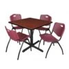 Regency TB3636CH47BY Cain 36" Square Breakroom Table In Cherry & 4 'M' Stack Chairs In Burgundy