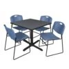 Regency TB3636GY44BE Cain 36" Square Breakroom Table In Grey & 4 Zeng Stack Chairs In Blue