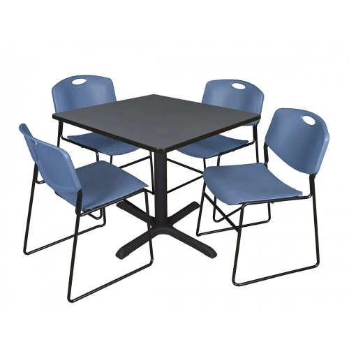 Regency TB3636GY44BE Cain 36" Square Breakroom Table In Grey & 4 Zeng Stack Chairs In Blue 1 Regency TB3636GY44BE Cain 36" Square Breakroom Table In Grey & 4 Zeng Stack Chairs In Blue