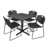 Regency TB3636GY44BK Cain 36" Square Breakroom Table In Grey & 4 Zeng Stack Chairs In Black