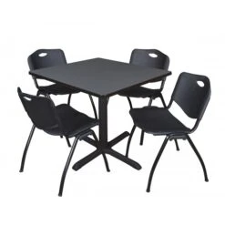 Regency TB3636GY47BK Cain 36" Square Breakroom Table In Grey & 4 'M' Stack Chairs In Black