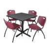 Regency TB3636GY47BY Cain 36" Square Breakroom Table In Grey & 4 'M' Stack Chairs In Burgundy