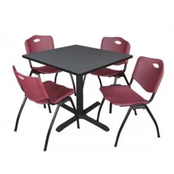 Regency TB3636GY47BY Cain 36" Square Breakroom Table In Grey & 4 'M' Stack Chairs In Burgundy