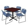 Regency TB3636MH44BE Cain 36" Square Breakroom Table In Mahogany & 4 Zeng Stack Chairs In Blue
