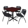 Regency TB3636MH47BK Cain 36" Square Breakroom Table In Mahogany & 4 'M' Stack Chairs In Black