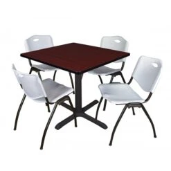 Regency TB3636MH47GY Cain 36" Square Breakroom Table In Mahogany & 4 'M' Stack Chairs In Grey