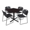 Regency TB3636MW44BK Cain 36" Square Breakroom Table In Mocha Walnut & 4 Zeng Stack Chairs In Black