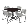 Regency TB3636MW44GY Cain 36" Square Breakroom Table In Mocha Walnut & 4 Zeng Stack Chairs In Grey