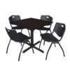 Regency TB3636MW47BK Cain 36" Square Breakroom Table In Mocha Walnut & 4 'M' Stack Chairs In Black