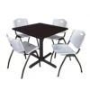 Regency TB3636MW47GY Cain 36" Square Breakroom Table In Mocha Walnut & 4 'M' Stack Chairs In Grey