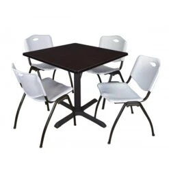 Regency TB3636MW47GY Cain 36" Square Breakroom Table In Mocha Walnut & 4 'M' Stack Chairs In Grey