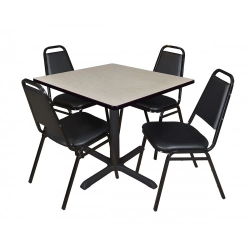 Regency TB3636PL29BK Cain 36" Square Breakroom Table In Maple & 4 Restaurant Stack Chairs In Black 1 Regency TB3636PL29BK Cain 36" Square Breakroom Table In Maple & 4 Restaurant Stack Chairs In Black