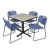 Regency TB3636PL44BE Cain 36" Square Breakroom Table In Maple & 4 Zeng Stack Chairs In Blue