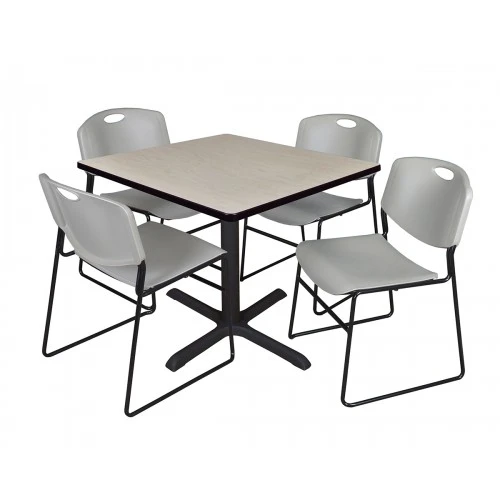 Regency TB3636PL44GY Cain 36" Square Breakroom Table In Maple & 4 Zeng Stack Chairs In Grey 1 Regency TB3636PL44GY Cain 36" Square Breakroom Table In Maple & 4 Zeng Stack Chairs In Grey