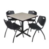 Regency TB3636PL47BK Cain 36" Square Breakroom Table In Maple & 4 'M' Stack Chairs In Black