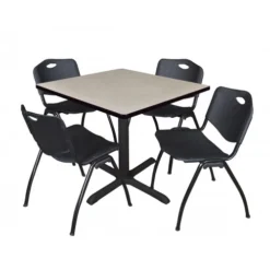 Regency TB3636PL47BK Cain 36" Square Breakroom Table In Maple & 4 'M' Stack Chairs In Black
