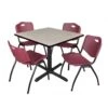 Regency TB3636PL47BY Cain 36" Square Breakroom Table In Maple & 4 'M' Stack Chairs In Burgundy