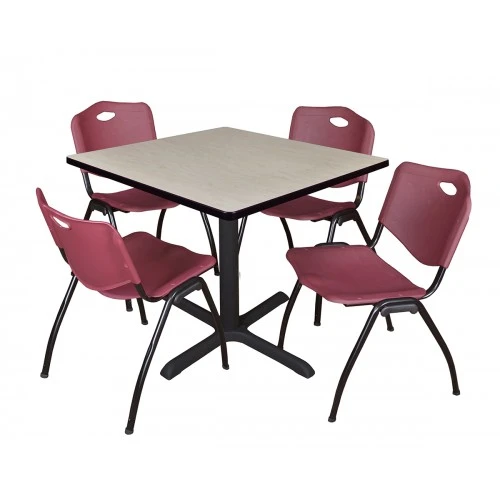 Regency TB3636PL47BY Cain 36" Square Breakroom Table In Maple & 4 'M' Stack Chairs In Burgundy 1 Regency TB3636PL47BY Cain 36" Square Breakroom Table In Maple & 4 'M' Stack Chairs In Burgundy
