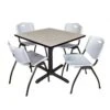 Regency TB3636PL47GY Cain 36" Square Breakroom Table In Maple & 4 'M' Stack Chairs In Grey