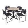 Regency TB36RNDBE44BK Cain 36" Round Breakroom Table In Beige & 4 Zeng Stack Chairs In Black